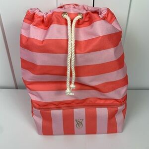 Victoria's Secret Pink & Coral Stripe ULTIMATE BEACH BAG backpack Cooler NWT